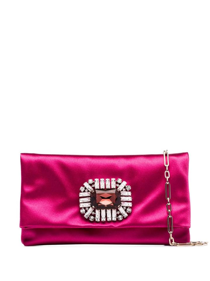 Jimmy Choo Titania Embellished-buckle Clutch - Pink