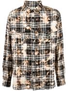 Saint Laurent Bleached-effect Checked Shirt, Men's, Size: Large, Black, Cotton/spandex/elastane