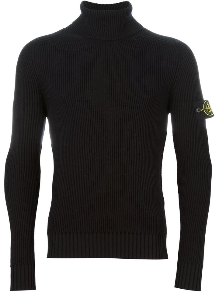 Stone Island Turtleneck Jumper, Men's, Size: Large, Black, Wool