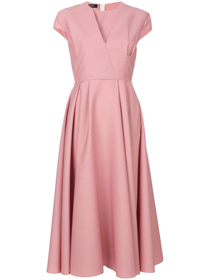 Rochas - Full Skirt Pleated Dress - Women - Silk/wool - 44, Pink/purple, Silk/wool