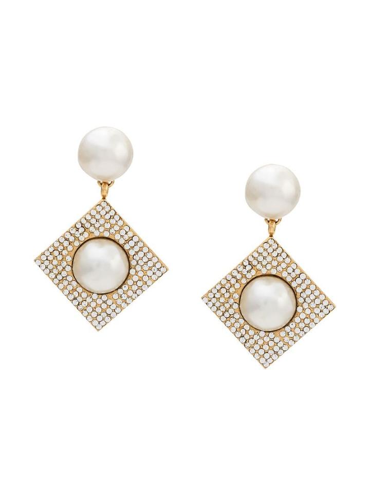 Céline Pre-owned 80-90's Geometric Pearl Embellished Earrings - Gold