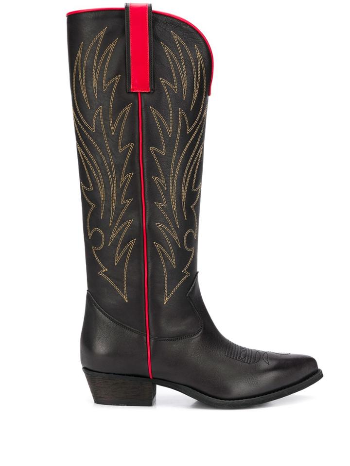 Semicouture Stitch-detail Knee-high Boots - Black
