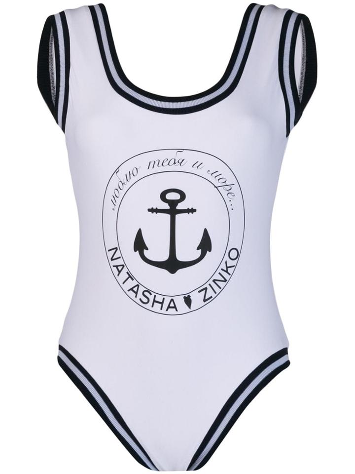 Natasha Zinko Anchor Printed Swimsuit - White