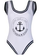 Natasha Zinko Anchor Printed Swimsuit - White
