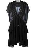 Givenchy Ruffle Trim Sheer Panel Dress, Women's, Size: 38, Black, Silk/acetate/cotton