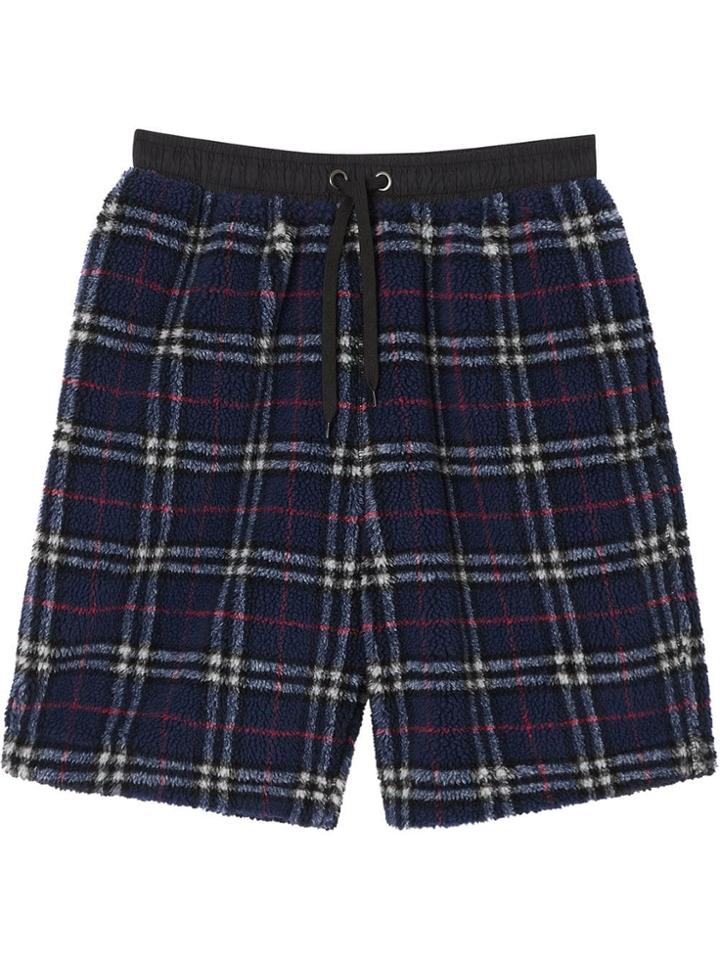 Burberry Vintage Check Faux Shearling Drawcord Shorts - Blue