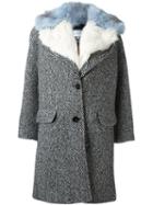 Carven Fur Trimmed Lapel Coat, Women's, Size: 34, Black, Polyamide/acetate/viscose/virgin Wool