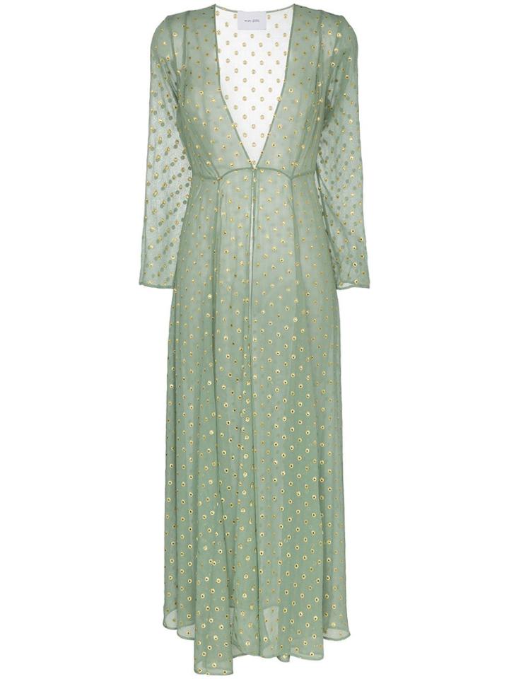 We Are Leone Sunbeam Embroidered Silk Maxi Cardigan - Green