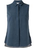 Akris Mesh Back Sleeveless Shirt, Women's, Size: 36, Blue, Lyocell/polyester