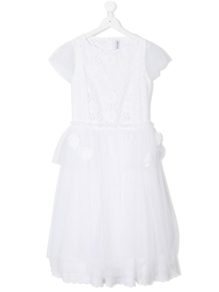 Simonetta Teen Broderie Anglaise Tulle Dress - White