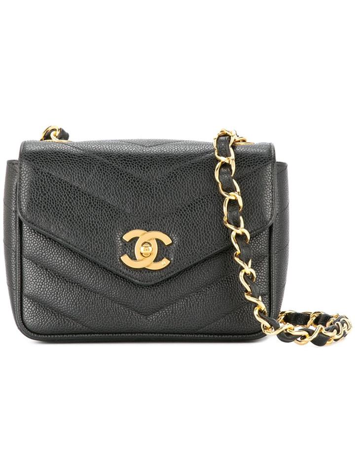 Chanel Vintage Chanel V-stitch Cc Single Chain Shoulder Bag - Black