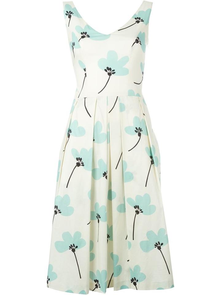 Eggs Floral Print Pleated Dress, Women's, Size: 38, White, Cotton/spandex/elastane