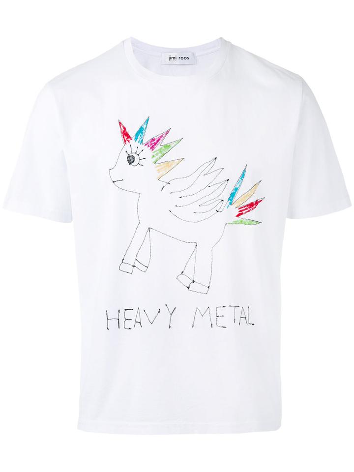 Jimi Roos Pony Print Heavy Metal T-shirt, Men's, Size: Medium, White, Cotton