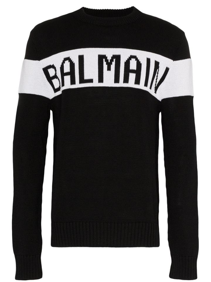 Balmain Logo Intarsia Jumper - Black