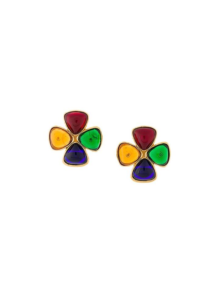 Chanel Vintage Gripoix Clip On Earrings, Women's, Yellow