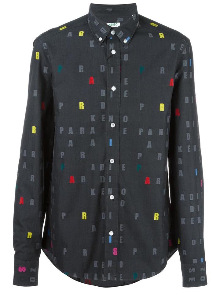Kenzo Kenzo Letters Button Down Shirt, Men's, Size: 39, Grey, Cotton
