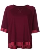 Mm6 Maison Margiela - Pleated Trim T-shirt - Women - Cotton - M, Red, Cotton