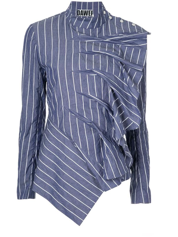 Dawei Ruffled Stripe Blouse - Blue