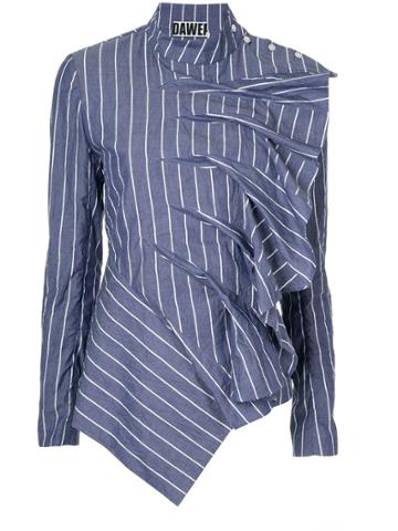 Dawei Ruffled Stripe Blouse - Blue