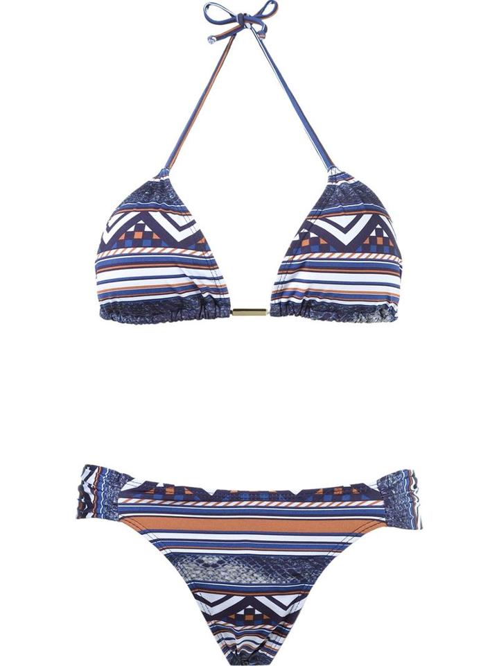 Brigitte Geometric Print Triangle Top Bikini Set, Women's, Size: Medium, Blue, Polyamide/spandex/elastane