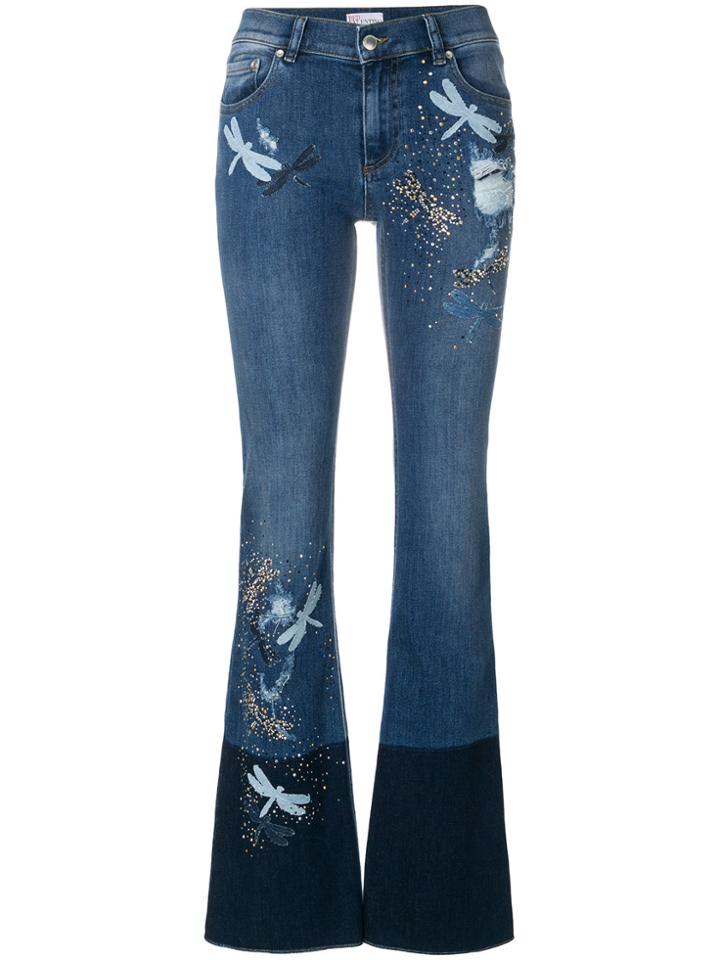 Red Valentino Dragonfly Patch Bootcut Jeans - Blue