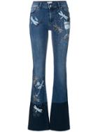 Red Valentino Dragonfly Patch Bootcut Jeans - Blue