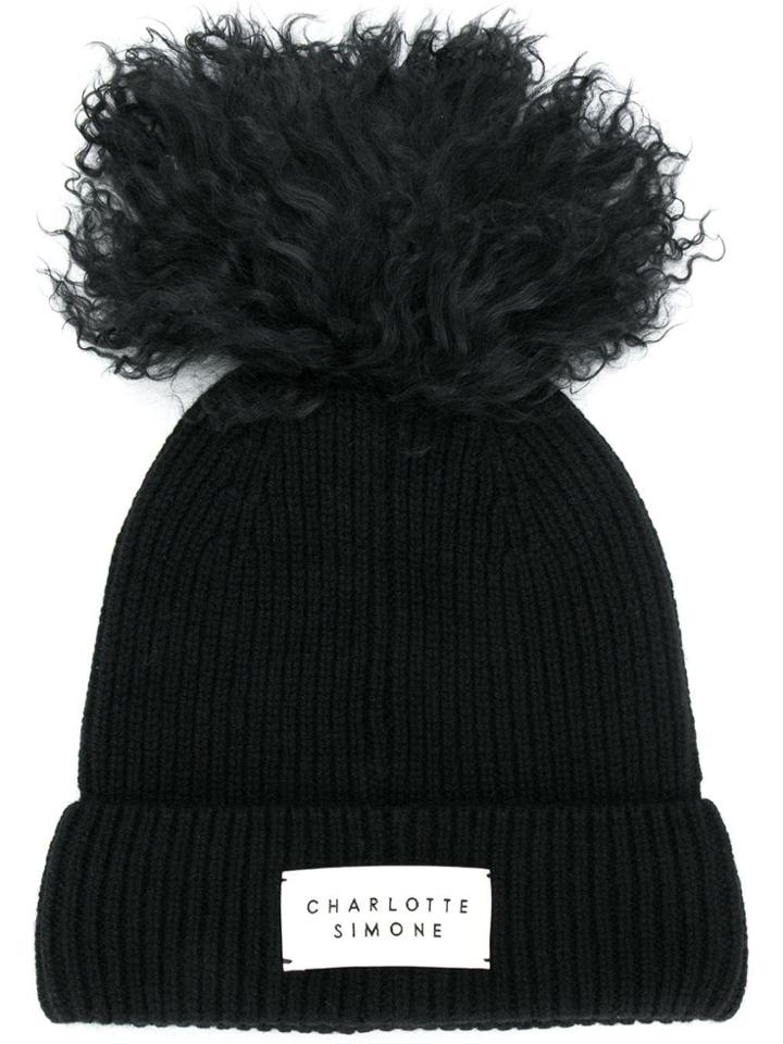 Charlotte Simone Cashmere Pom Pom Beanie - Black