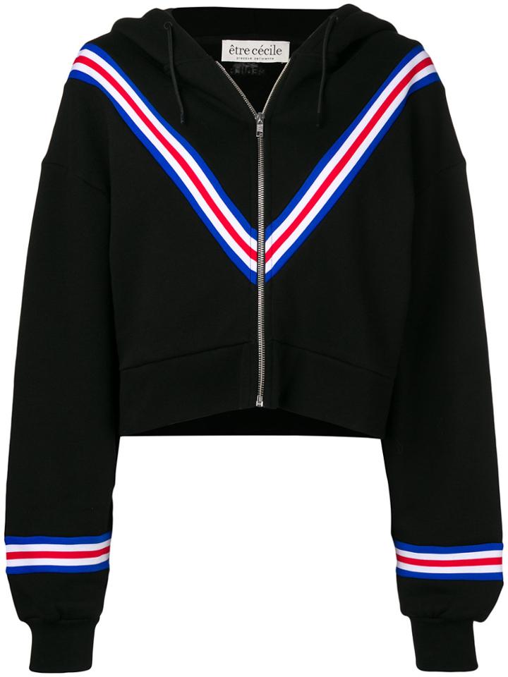 Être Cécile Stripe Detail Cropped Hoodie - Black
