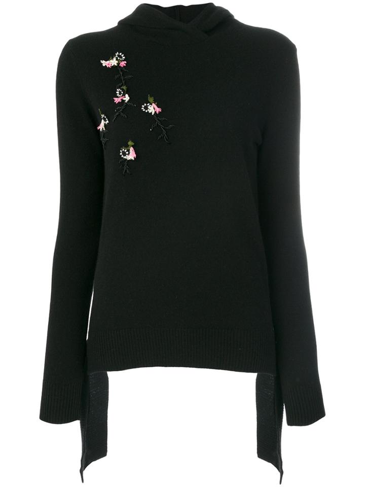 Cashmere In Love Cashmere Floral Embroidered Hoodie - Black