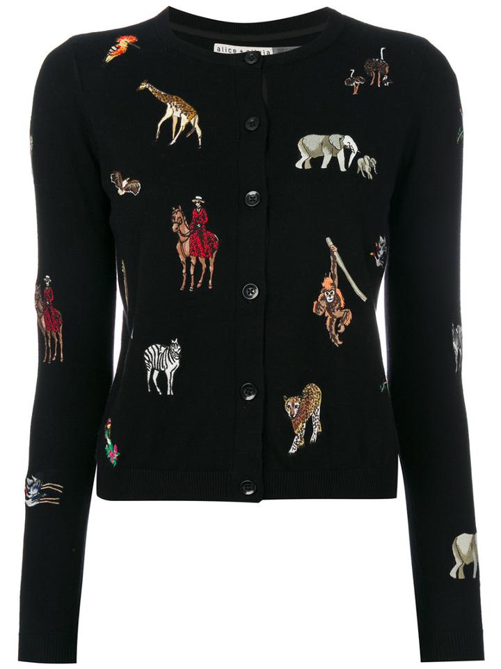 Alice+olivia - Animal Patch Cardigan - Women - Cotton/polyester/spandex/elastane - M, Black, Cotton/polyester/spandex/elastane