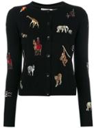 Alice+olivia - Animal Patch Cardigan - Women - Cotton/polyester/spandex/elastane - M, Black, Cotton/polyester/spandex/elastane