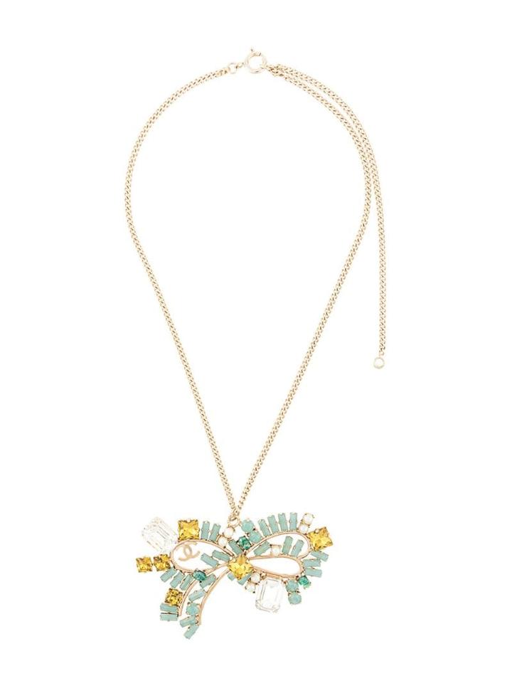Chanel Pre-owned Cc Logos Stone Gold Chain Necklace - Silver