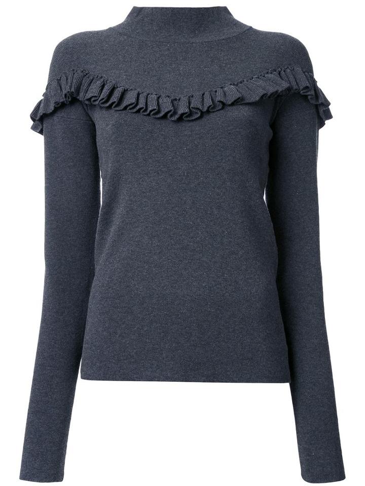 Le Ciel Bleu Ruffle Detail Jumper, Women's, Size: 36, Grey, Polyester/rayon