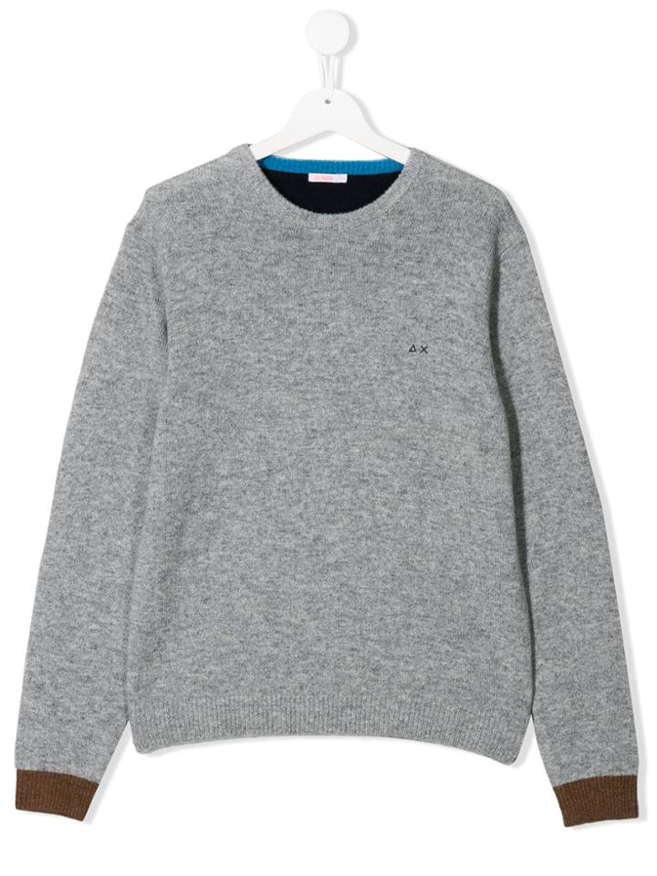 Sun 68 Kids Embroidered Logo Jumper - Grey