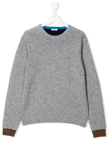Sun 68 Kids Embroidered Logo Jumper - Grey