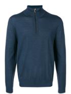 Paul Smith Black Label Half Zip Mock Turtleneck Sweater - Blue