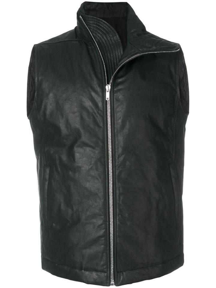Rick Owens Asymmetric Sleeveless Leather Jacket - Black