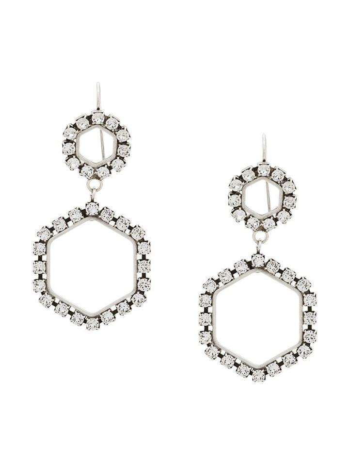 Isabel Marant Glass Crystal Embellished Hexagonal Earrings - Silver