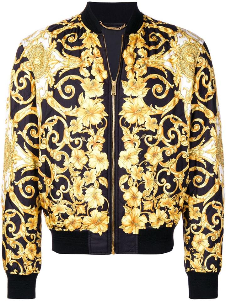 Versace Baroque Print Bomber Jacket - Yellow