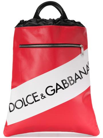 Dolce & Gabbana Logo Tape Drawstring Backpack - Red