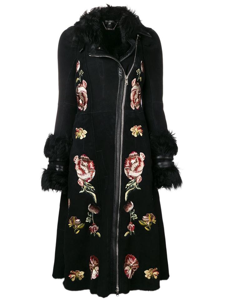 Alexander Mcqueen Floral Embroidered Coat - Black