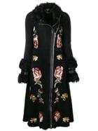 Alexander Mcqueen Floral Embroidered Coat - Black