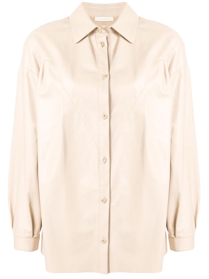 Drome Ls Leather Blouse Drop Shoulder Btn Up Front &