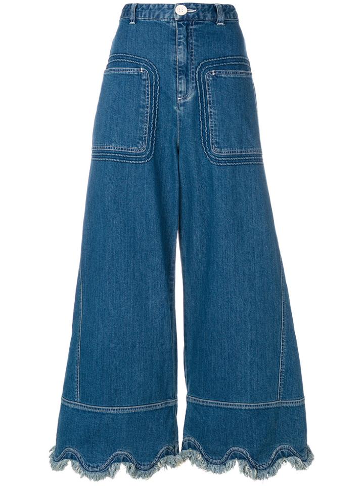 See By Chloé Wide Leg Embellished Cuff Jeans - Blue
