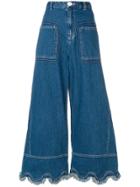 See By Chloé Wide Leg Embellished Cuff Jeans - Blue