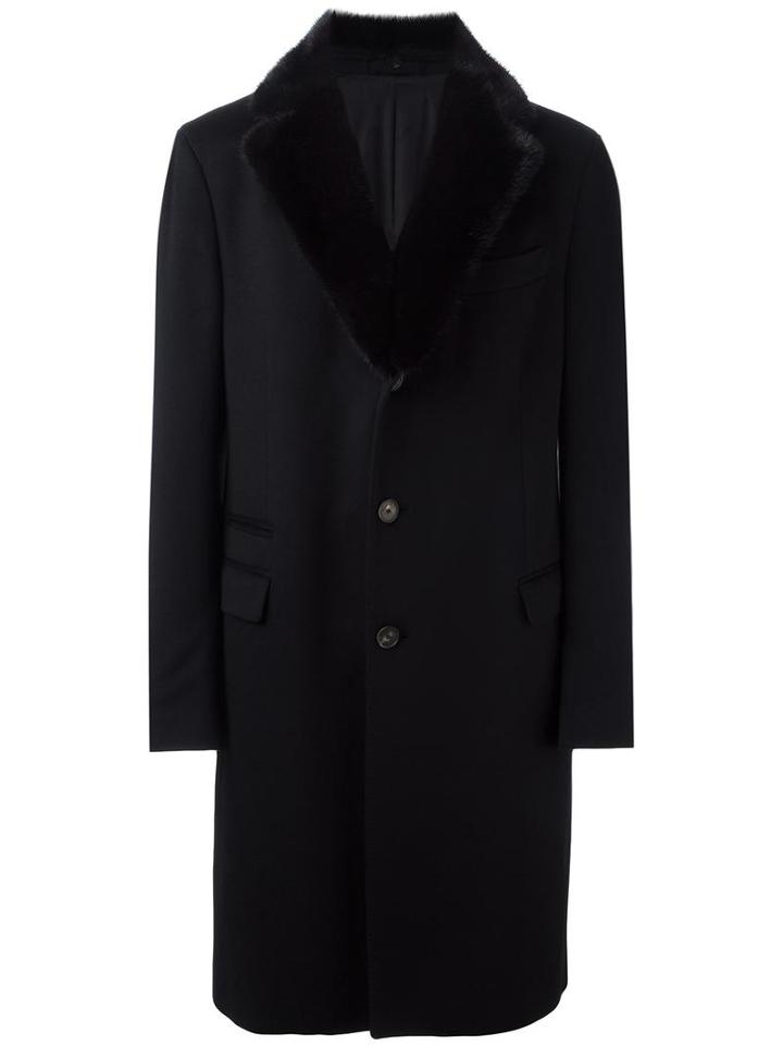 Salvatore Ferragamo Fur Lapel Coat, Men's, Size: 54, Black, Cupro/rabbit Fur/cashmere