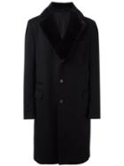 Salvatore Ferragamo Fur Lapel Coat, Men's, Size: 54, Black, Cupro/rabbit Fur/cashmere
