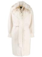 Simonetta Ravizza Shearling Belted Coat - Neutrals