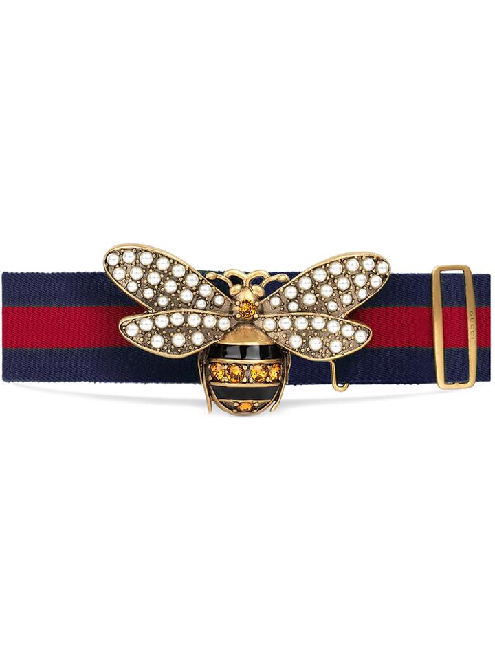 Gucci Web Belt With Bee - Red