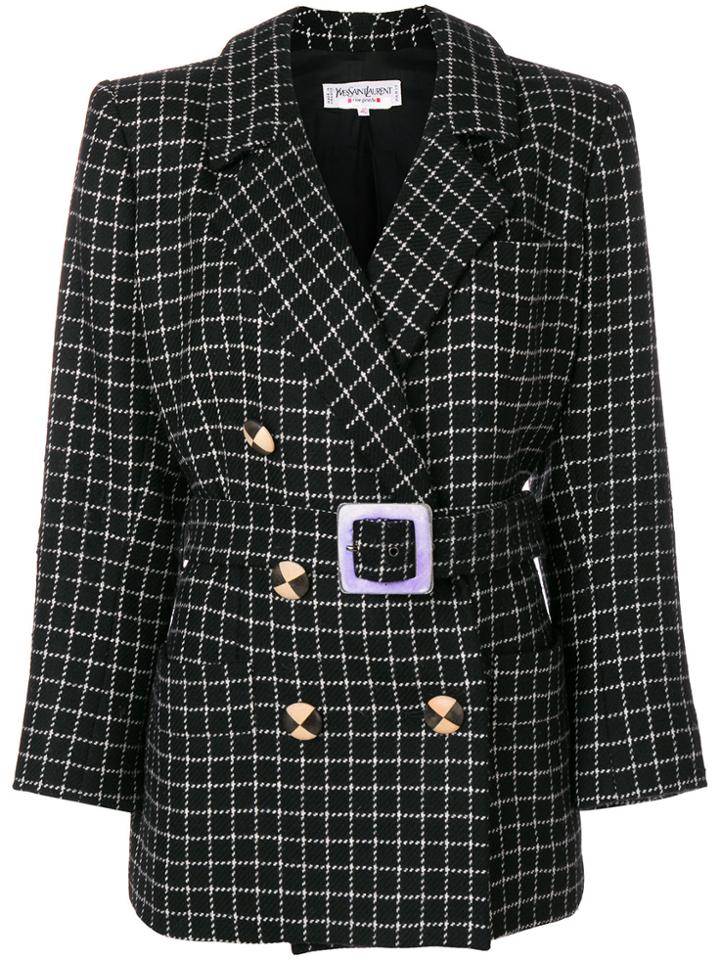 Yves Saint Laurent Vintage Belted Checked Jacket - Black